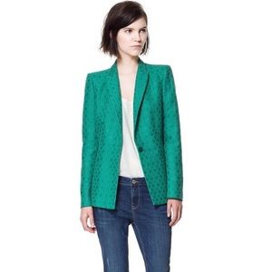 Zara Emerald Jacquard Blazer